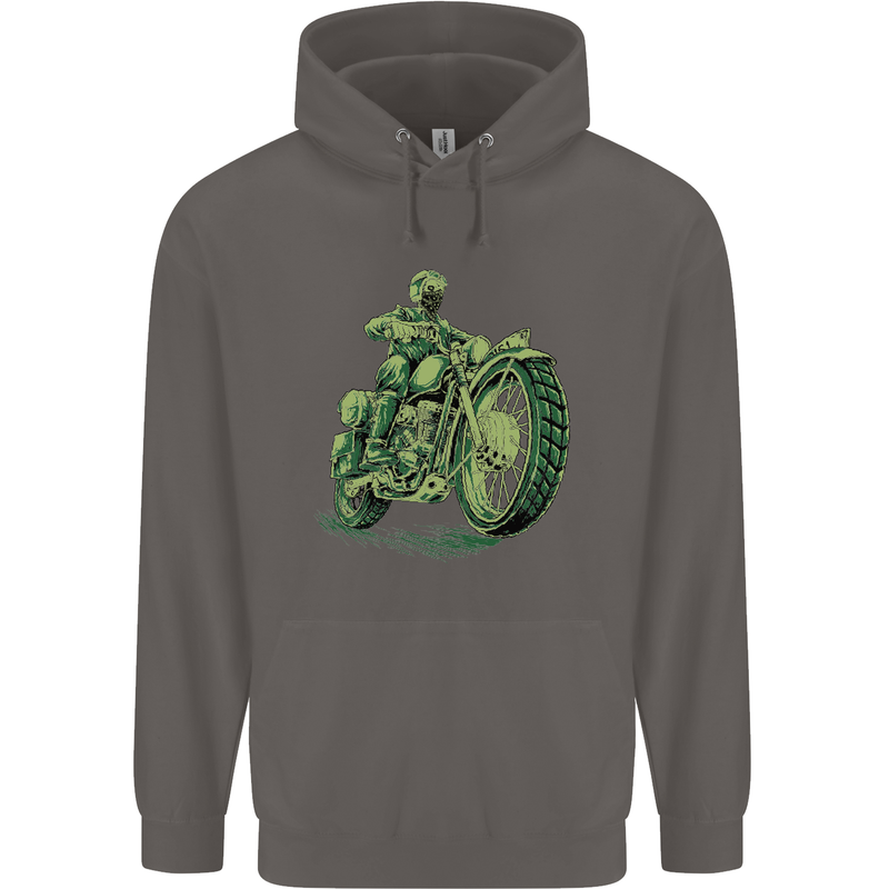 Biker Green Cafe Racer Motorbike Motorcycle Mens 80% Cotton Hoodie Charcoal