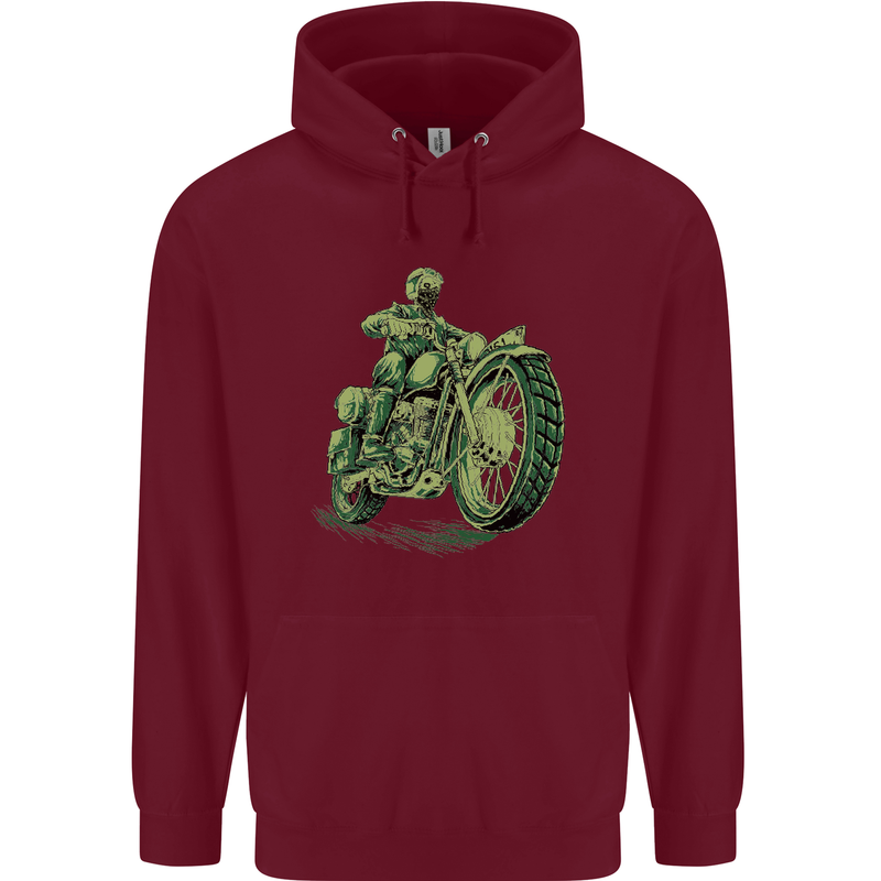 Biker Green Cafe Racer Motorbike Motorcycle Mens 80% Cotton Hoodie Maroon