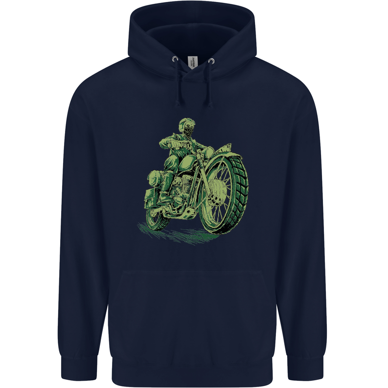 Biker Green Cafe Racer Motorbike Motorcycle Mens 80% Cotton Hoodie Navy Blue