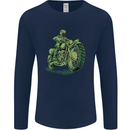 Biker Green Cafe Racer Motorbike Motorcycle Mens Long Sleeve T-Shirt Navy Blue