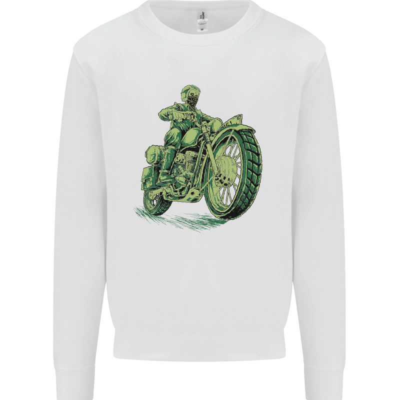 Biker Green Cafe Racer Motorbike Motorcycle Mens Sweatshirt Jumper White