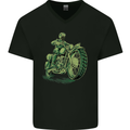 Biker Green Cafe Racer Motorbike Motorcycle Mens V-Neck Cotton T-Shirt Black