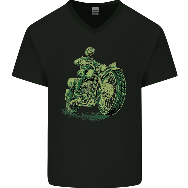 Biker Green Cafe Racer Motorbike Motorcycle Mens V-Neck Cotton T-Shirt Black