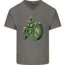 Biker Green Cafe Racer Motorbike Motorcycle Mens V-Neck Cotton T-Shirt Charcoal