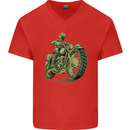 Biker Green Cafe Racer Motorbike Motorcycle Mens V-Neck Cotton T-Shirt Red
