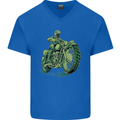 Biker Green Cafe Racer Motorbike Motorcycle Mens V-Neck Cotton T-Shirt Royal Blue