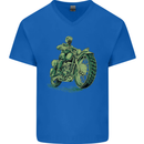 Biker Green Cafe Racer Motorbike Motorcycle Mens V-Neck Cotton T-Shirt Royal Blue