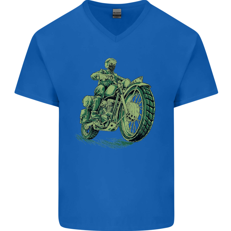 Biker Green Cafe Racer Motorbike Motorcycle Mens V-Neck Cotton T-Shirt Royal Blue