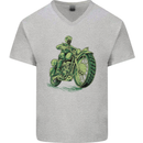 Biker Green Cafe Racer Motorbike Motorcycle Mens V-Neck Cotton T-Shirt Sports Grey
