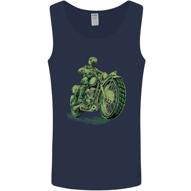 Biker Green Cafe Racer Motorbike Motorcycle Mens Vest Tank Top Navy Blue