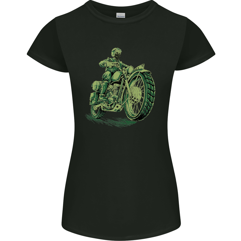 Biker Green Cafe Racer Motorbike Motorcycle Womens Petite Cut T-Shirt Black