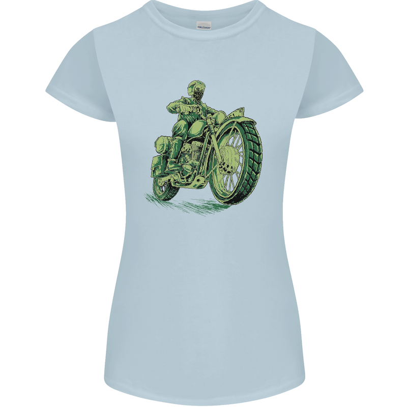 Biker Green Cafe Racer Motorbike Motorcycle Womens Petite Cut T-Shirt Light Blue