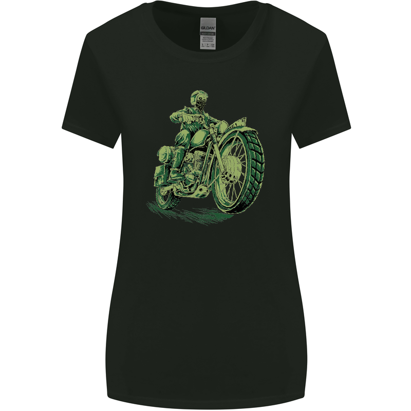 Biker Green Cafe Racer Motorbike Motorcycle Womens Wider Cut T-Shirt Black