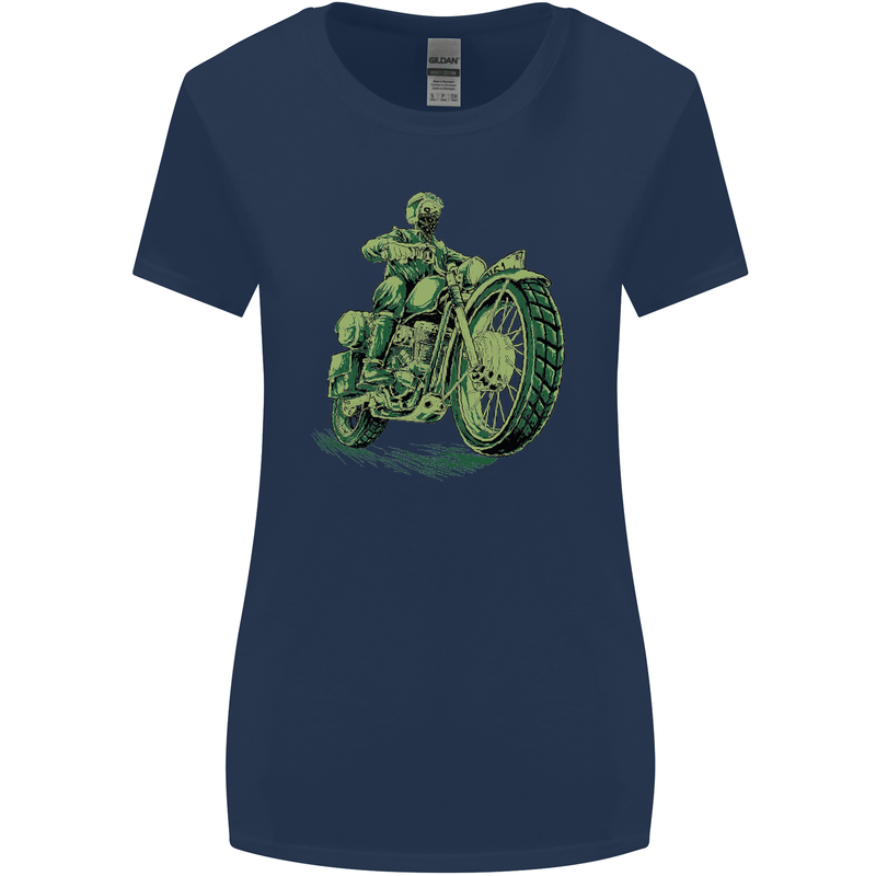 Biker Green Cafe Racer Motorbike Motorcycle Womens Wider Cut T-Shirt Navy Blue