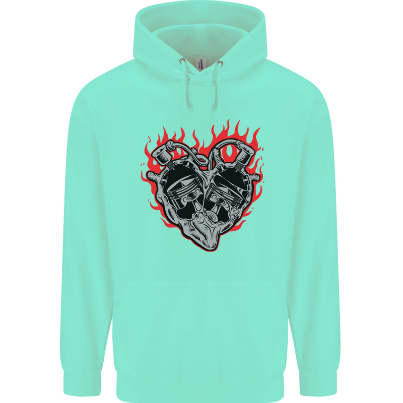 Biker Heart Motorbike Motorcycle Childrens Kids Hoodie Peppermint