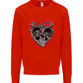 Biker Heart Motorbike Motorcycle Kids Sweatshirt Jumper Bright Red