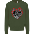 Biker Heart Motorbike Motorcycle Kids Sweatshirt Jumper Forest Green