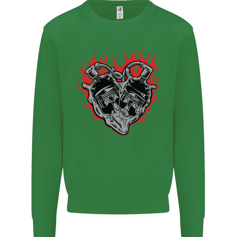 Biker Heart Motorbike Motorcycle Kids Sweatshirt Jumper Irish Green