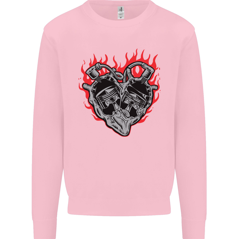 Biker Heart Motorbike Motorcycle Kids Sweatshirt Jumper Light Pink