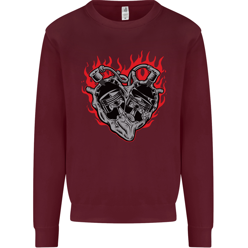 Biker Heart Motorbike Motorcycle Kids Sweatshirt Jumper Maroon