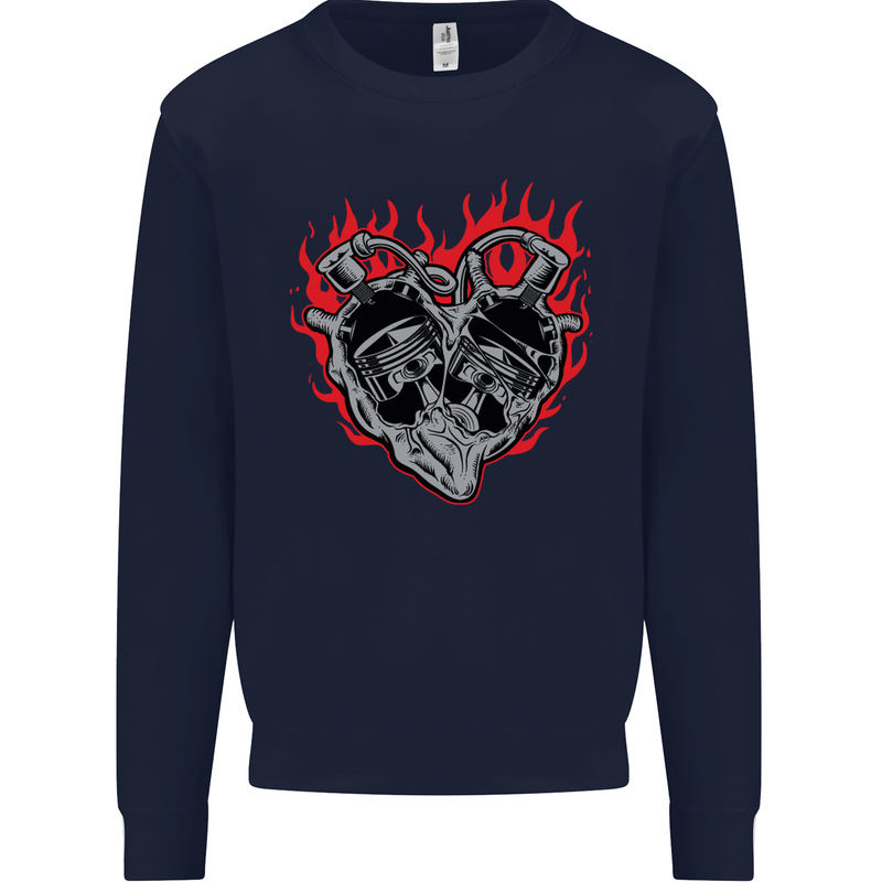 Biker Heart Motorbike Motorcycle Kids Sweatshirt Jumper Navy Blue