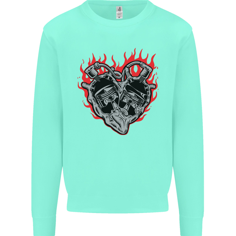 Biker Heart Motorbike Motorcycle Kids Sweatshirt Jumper Peppermint
