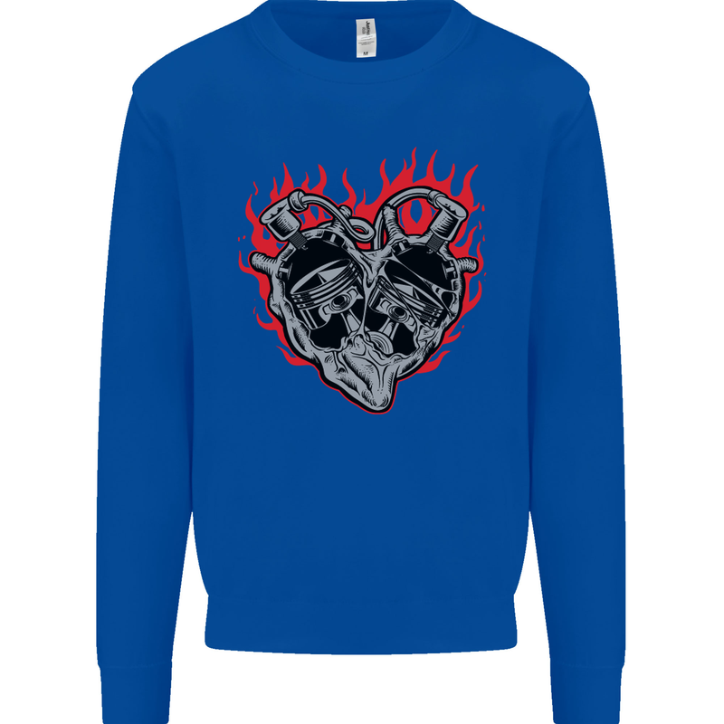Biker Heart Motorbike Motorcycle Kids Sweatshirt Jumper Royal Blue