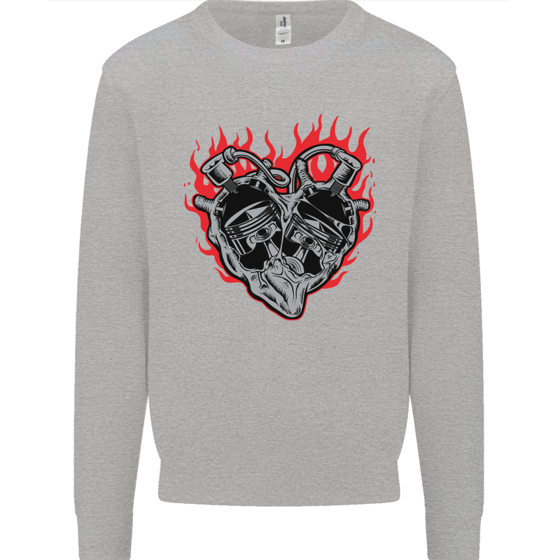 Biker Heart Motorbike Motorcycle Kids Sweatshirt Jumper Sports Grey