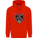 Biker Heart Motorbike Motorcycle Mens 80% Cotton Hoodie Bright Red