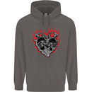 Biker Heart Motorbike Motorcycle Mens 80% Cotton Hoodie Charcoal
