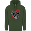 Biker Heart Motorbike Motorcycle Mens 80% Cotton Hoodie Forest Green