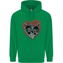 Biker Heart Motorbike Motorcycle Mens 80% Cotton Hoodie Irish Green