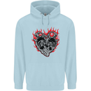 Biker Heart Motorbike Motorcycle Mens 80% Cotton Hoodie Light Blue