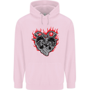 Biker Heart Motorbike Motorcycle Mens 80% Cotton Hoodie Light Pink
