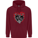 Biker Heart Motorbike Motorcycle Mens 80% Cotton Hoodie Maroon