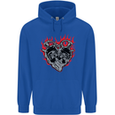 Biker Heart Motorbike Motorcycle Mens 80% Cotton Hoodie Royal Blue