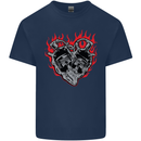 Biker Heart Motorbike Motorcycle Mens Cotton T-Shirt Tee Top Navy Blue