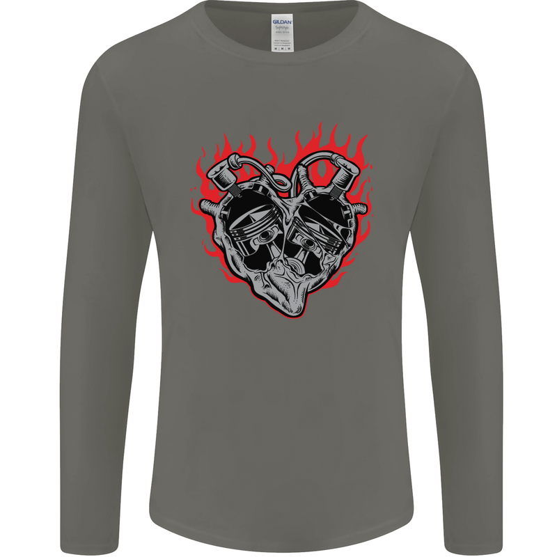Biker Heart Motorbike Motorcycle Mens Long Sleeve T-Shirt Charcoal