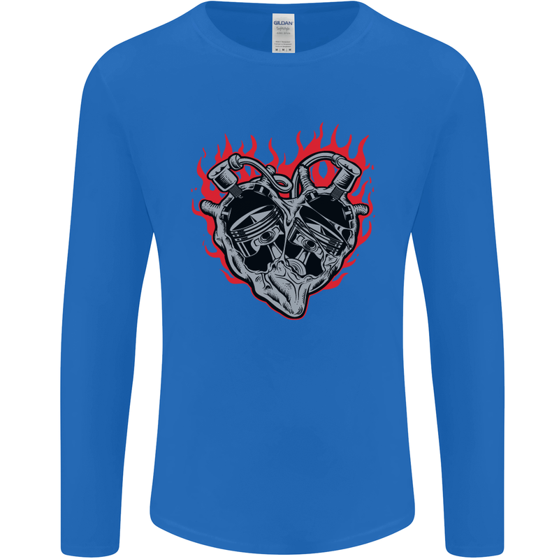 Biker Heart Motorbike Motorcycle Mens Long Sleeve T-Shirt Royal Blue