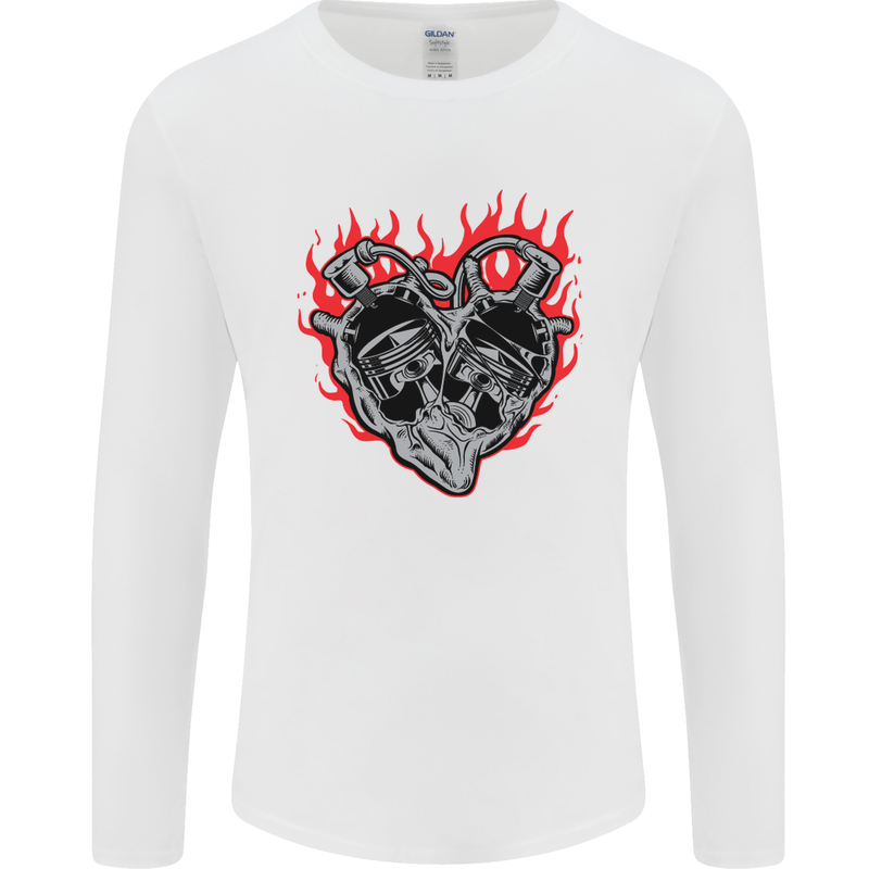 Biker Heart Motorbike Motorcycle Mens Long Sleeve T-Shirt White