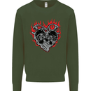 Biker Heart Motorbike Motorcycle Mens Sweatshirt Jumper Forest Green
