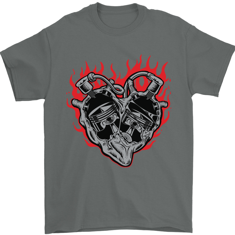 Biker Heart Motorbike Motorcycle Mens T-Shirt Cotton Gildan Charcoal