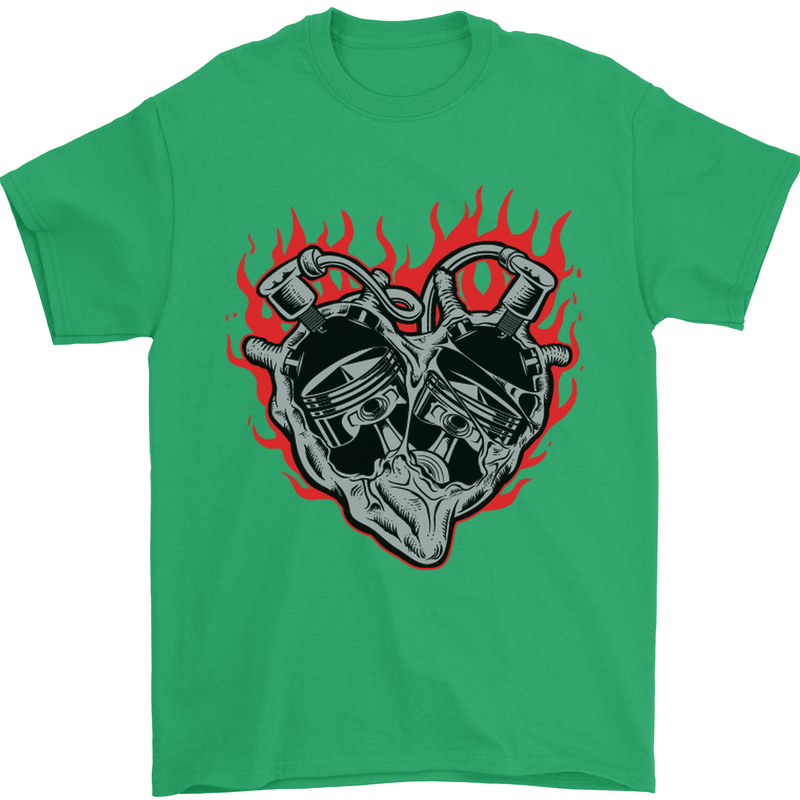 Biker Heart Motorbike Motorcycle Mens T-Shirt Cotton Gildan Irish Green
