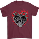 Biker Heart Motorbike Motorcycle Mens T-Shirt Cotton Gildan Maroon