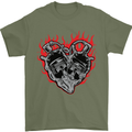 Biker Heart Motorbike Motorcycle Mens T-Shirt Cotton Gildan Military Green