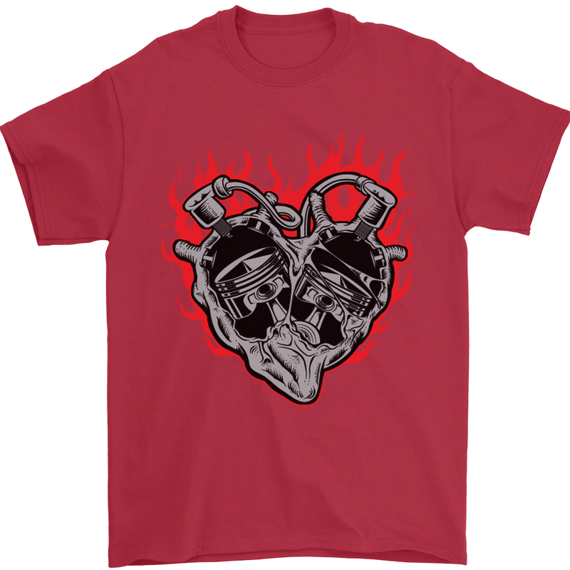 Biker Heart Motorbike Motorcycle Mens T-Shirt Cotton Gildan Red