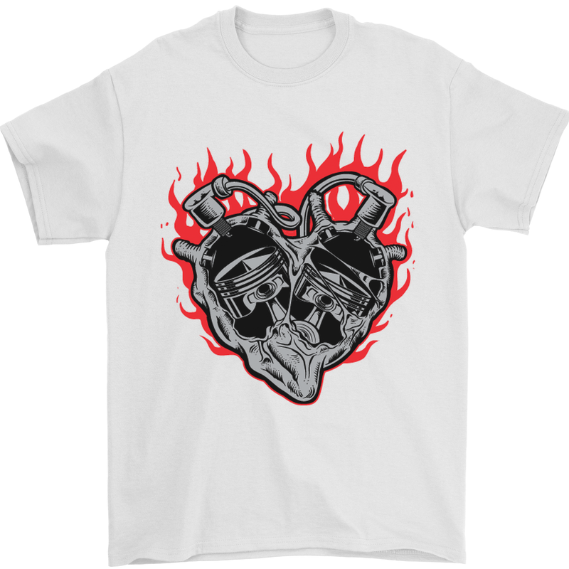 Biker Heart Motorbike Motorcycle Mens T-Shirt Cotton Gildan White