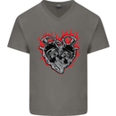 Biker Heart Motorbike Motorcycle Mens V-Neck Cotton T-Shirt Charcoal