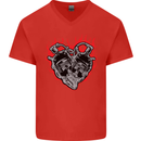 Biker Heart Motorbike Motorcycle Mens V-Neck Cotton T-Shirt Red
