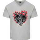 Biker Heart Motorbike Motorcycle Mens V-Neck Cotton T-Shirt Sports Grey